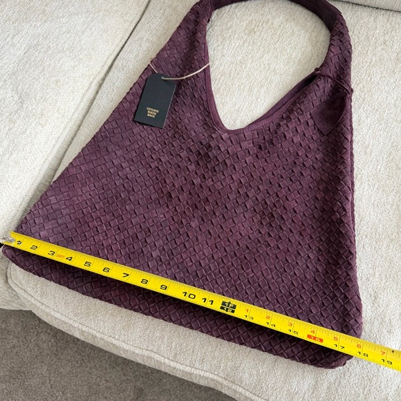 Woven Suede Leather Slouchy Hobo Shoulder Bag, Burgundy Red Purple - Picture 15 of 15